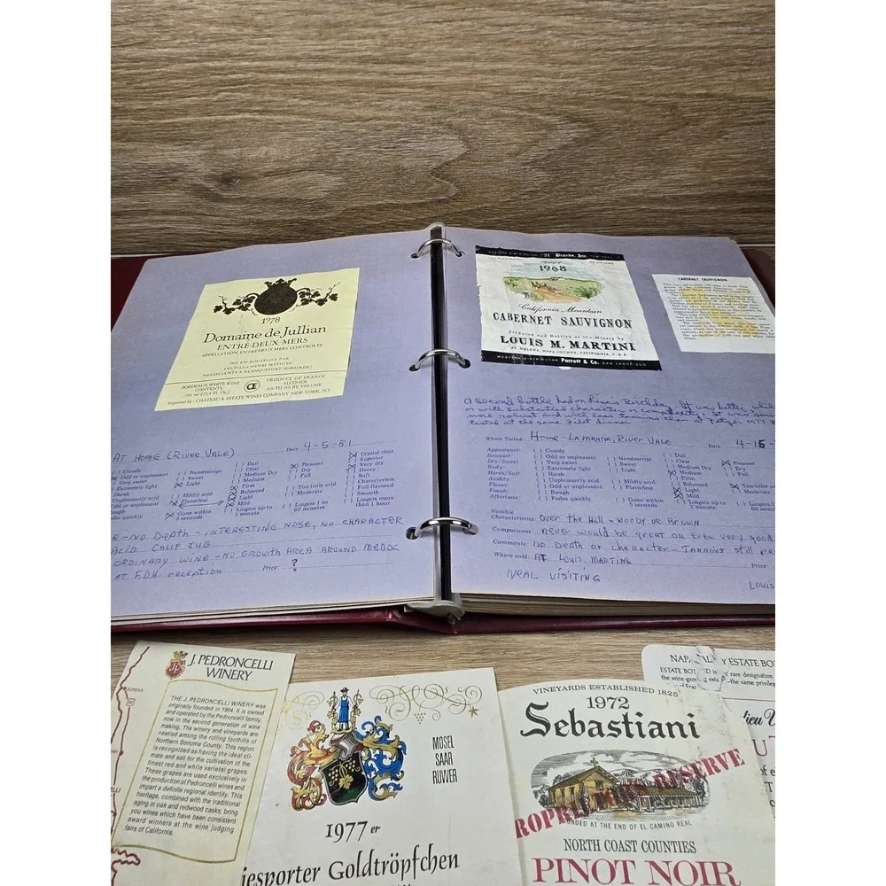 The Connoisseur Vtg. Wine Label Collector Album w/ Pages & Assortment Of Labels